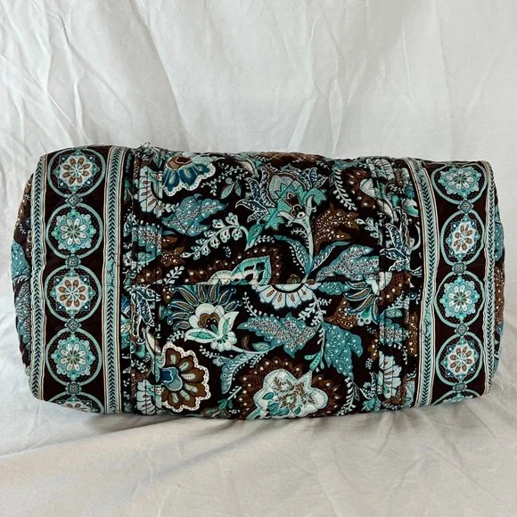 Vera Bradley Quilted Weekender Bag Brown Blue Floral Travel Duffel Y2K Boho